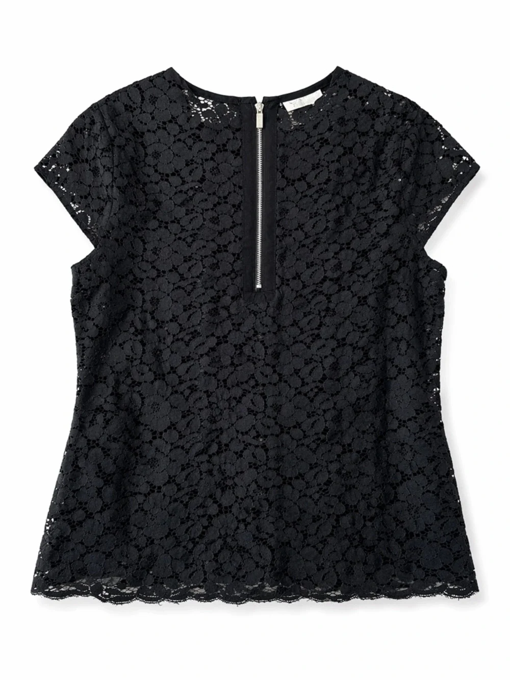 Liz Claiborne Black Floral Lace Blouse Short Sleeve Top Size M